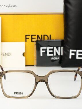 Fendi Men Eyeglasses Transparent Brown Demo Square FE50032I 057 NEW AUTHENTIC